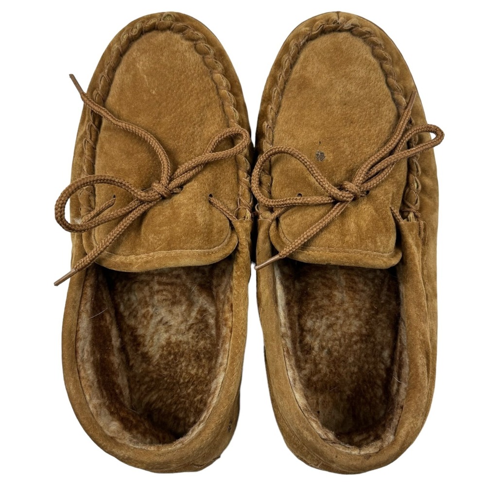 LAMO Women's LINED MOCCASIN Chestnut Brown Slippers Faux Sheepskin Lounge 10M